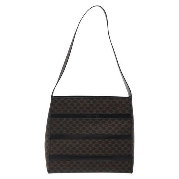 CELINE Macadam Canvas Shoulder Bag Pvc Leather Black Gold - Picture 2 of 12